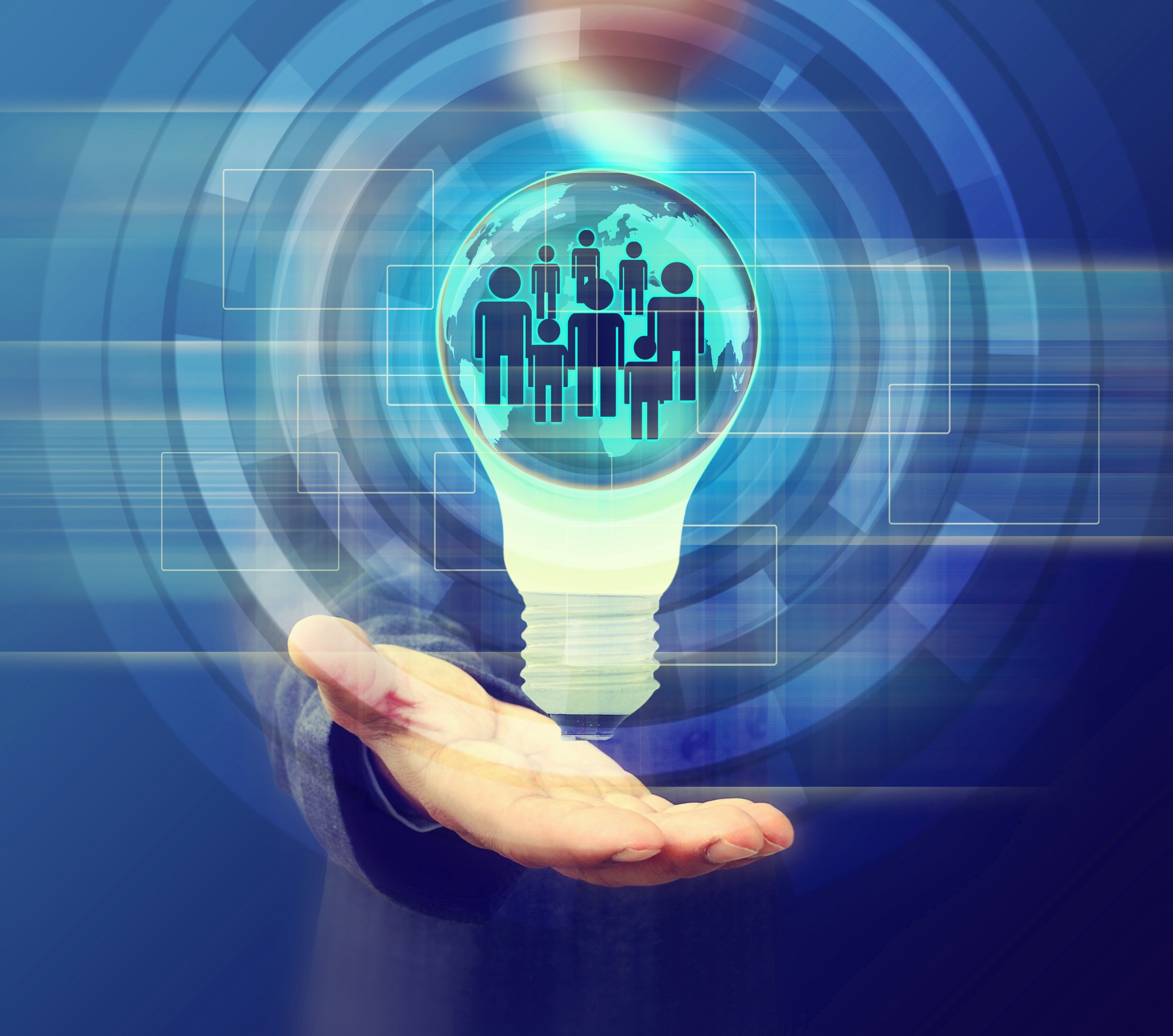 business man holding light bulb Social Network